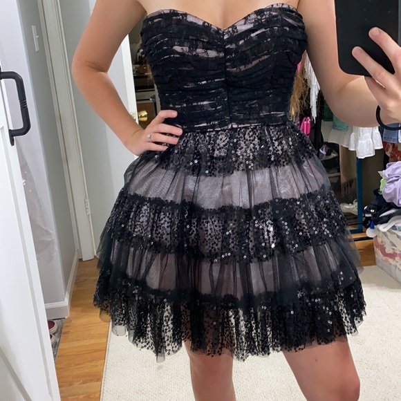 Strapless Black Sequined Dress - Picture 1 of 5